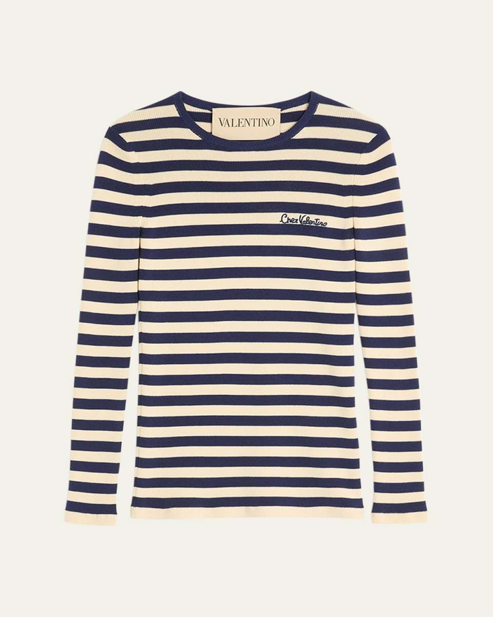 Chez Valentino Striped Knit Long-Sleeve Top